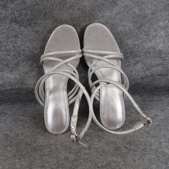 Nine West Shoes Womens 8 Heeled Sandal Ankle Strap Pumps Platform Silver Glitter - Picture 9 of 15